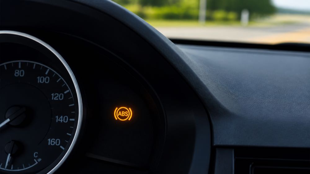 Amber ABS warning light illuminated on a modern car dashboard