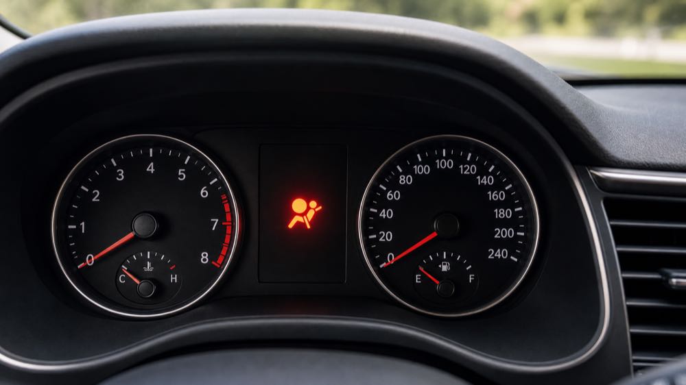 Airbag warning light illuminated on a modern car dashboard