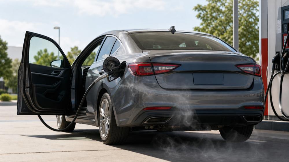 Car near gas station with gasoline smell near fuel filler